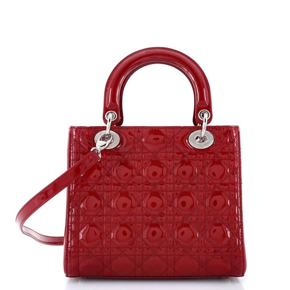 Christian Dior Lady Dior Bag Cannage Quilt Patent Medium Red - Picture 3 of 7